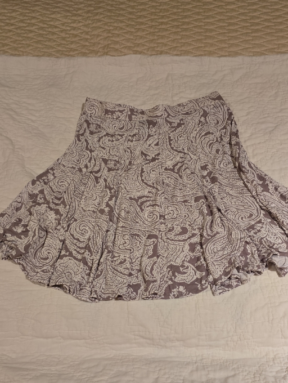 INC International Concepts Taupe Circle Skirt with White Paisley